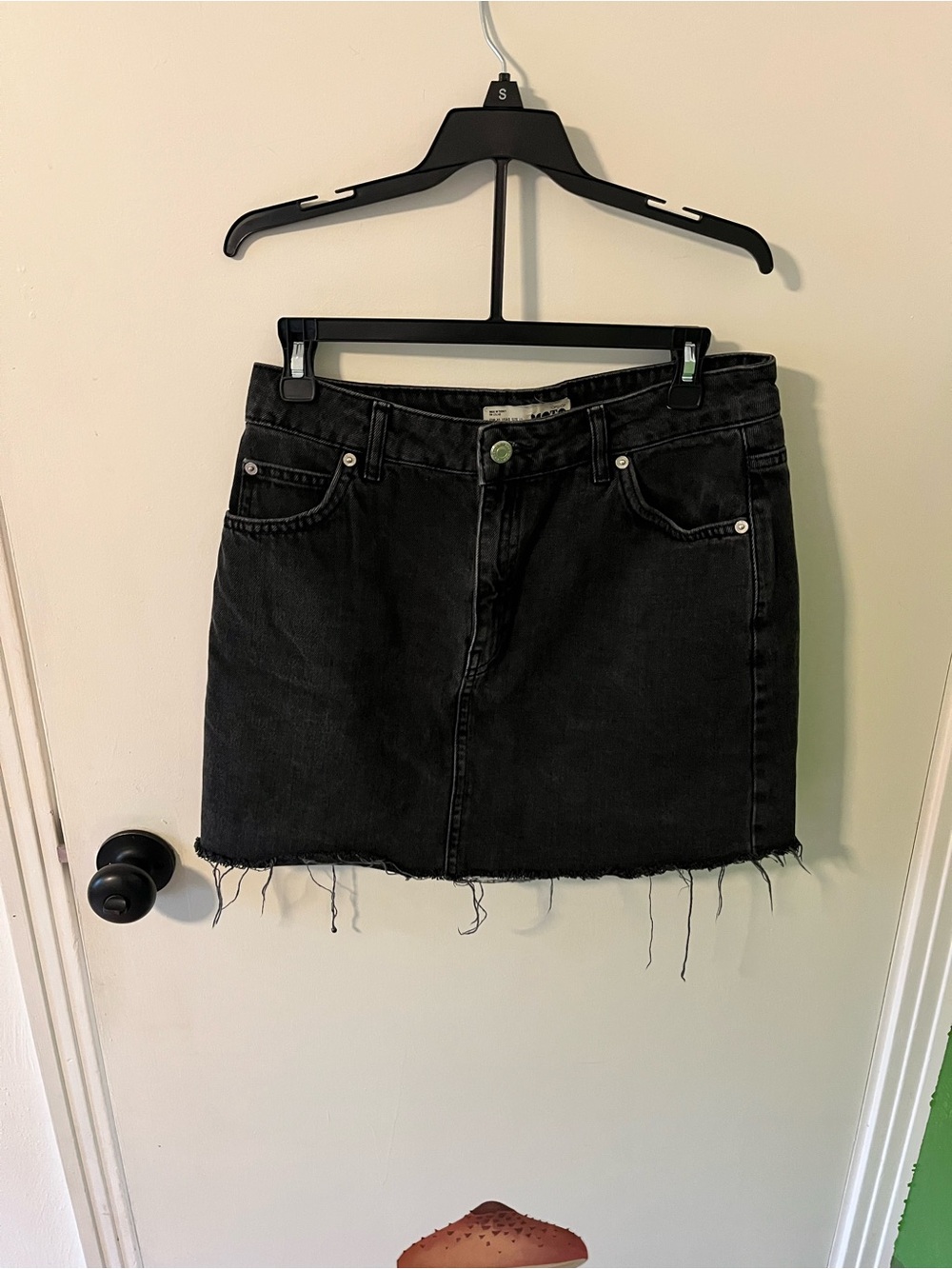 Topshop Black Raw-Hem Denim Mini Skirt